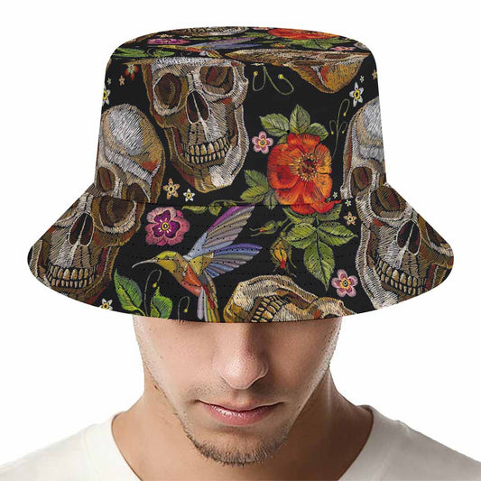 Vintage Skull Pattern Print Bucket Hat