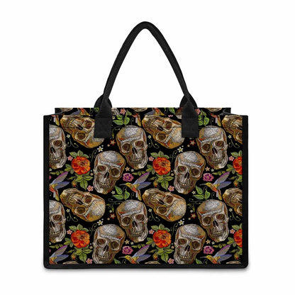 Vintage Skull Pattern Print Canvas Tote Bag