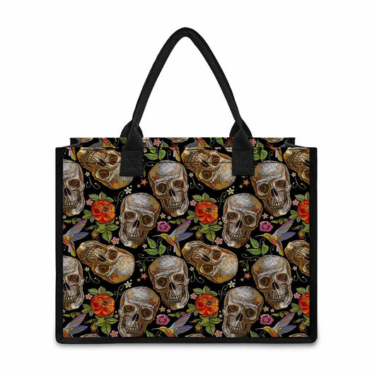 Vintage Skull Pattern Print Canvas Tote Bag