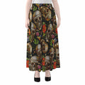 Vintage Skull Pattern Print Chiffon Maxi Skirt