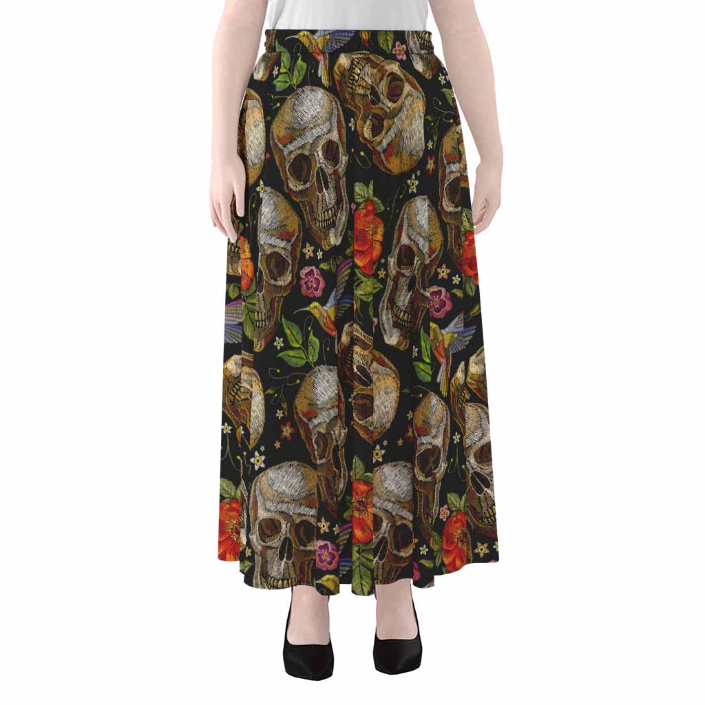Vintage Skull Pattern Print Chiffon Maxi Skirt