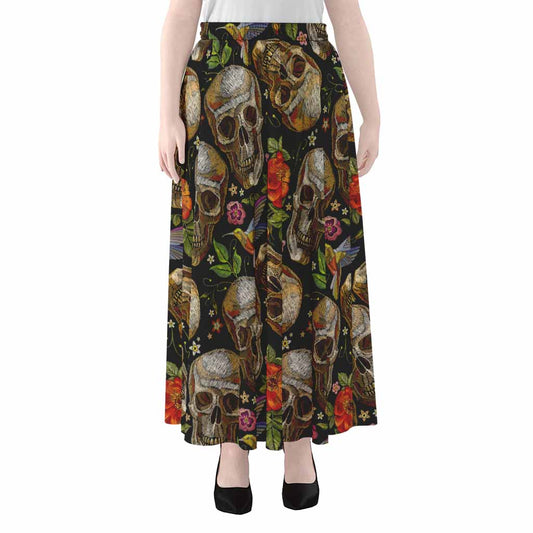 Vintage Skull Pattern Print Chiffon Maxi Skirt