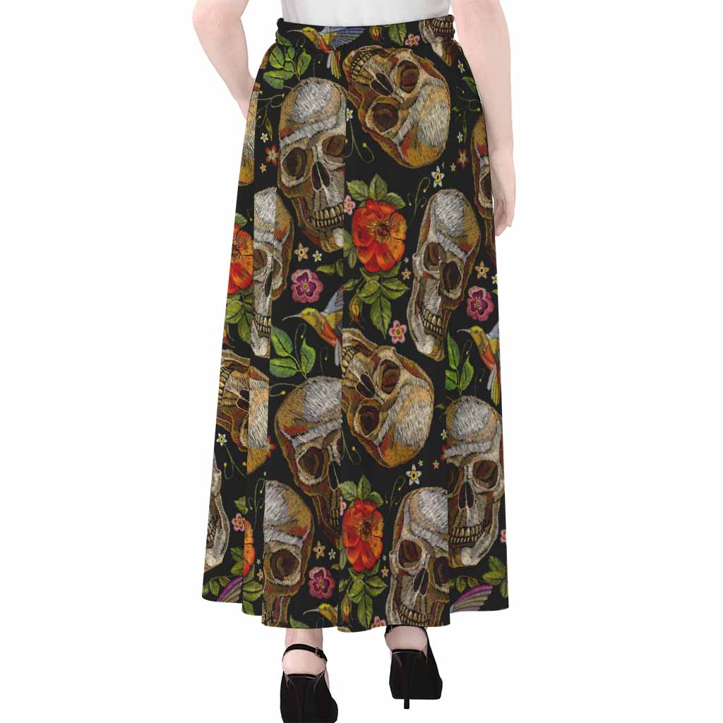 Vintage Skull Pattern Print Chiffon Maxi Skirt