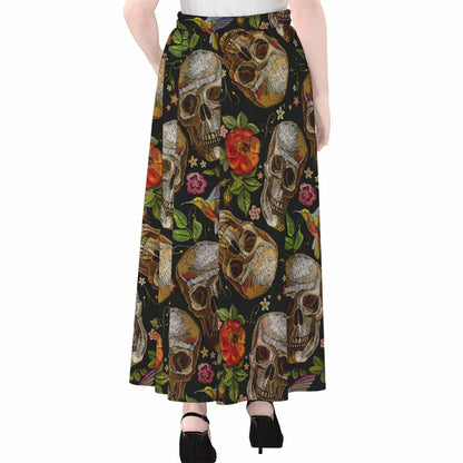 Vintage Skull Pattern Print Chiffon Maxi Skirt