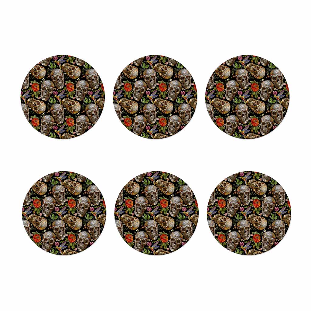Vintage Skull Pattern Print Coaster Set