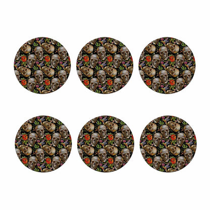 Vintage Skull Pattern Print Coaster Set