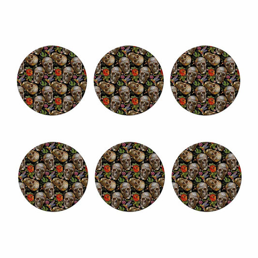 Vintage Skull Pattern Print Coaster Set