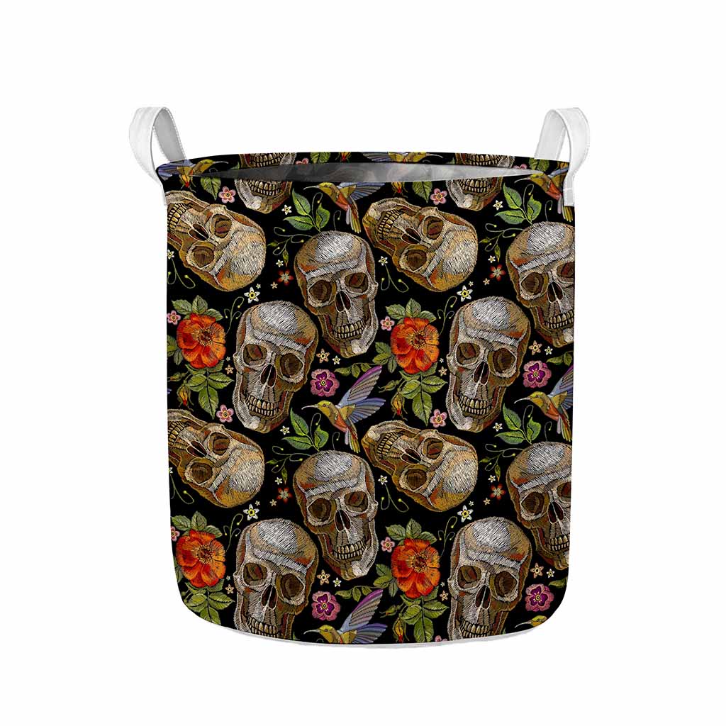 Vintage Skull Pattern Print Collapsible Laundry Basket
