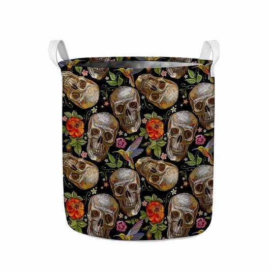 Vintage Skull Pattern Print Collapsible Laundry Basket