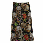 Vintage Skull Pattern Print Cotton Front Slit Maxi Skirt