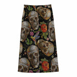 Vintage Skull Pattern Print Cotton Front Slit Maxi Skirt
