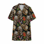 Vintage Skull Pattern Print Cotton Hawaiian Shirt