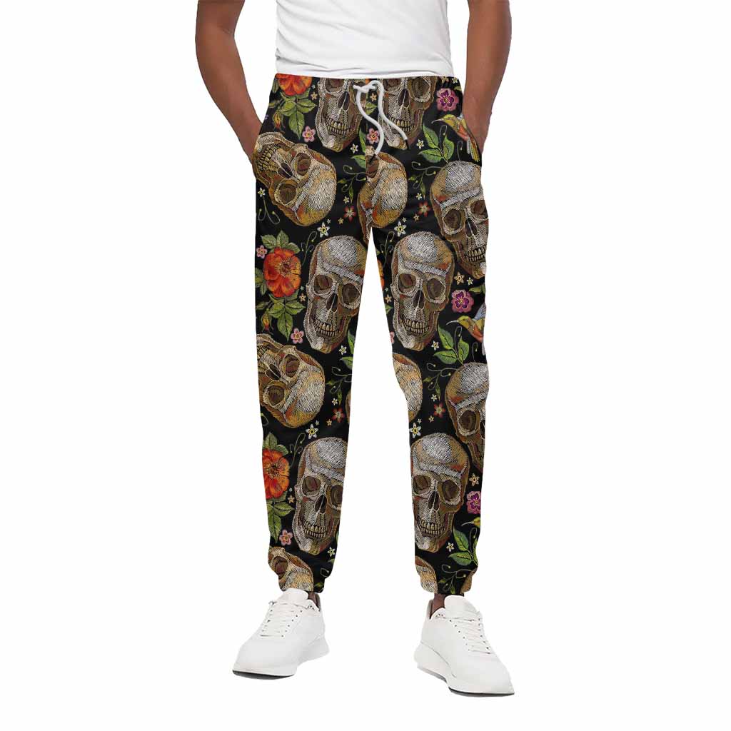 Vintage Skull Pattern Print Cotton Pants