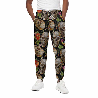 Vintage Skull Pattern Print Cotton Pants