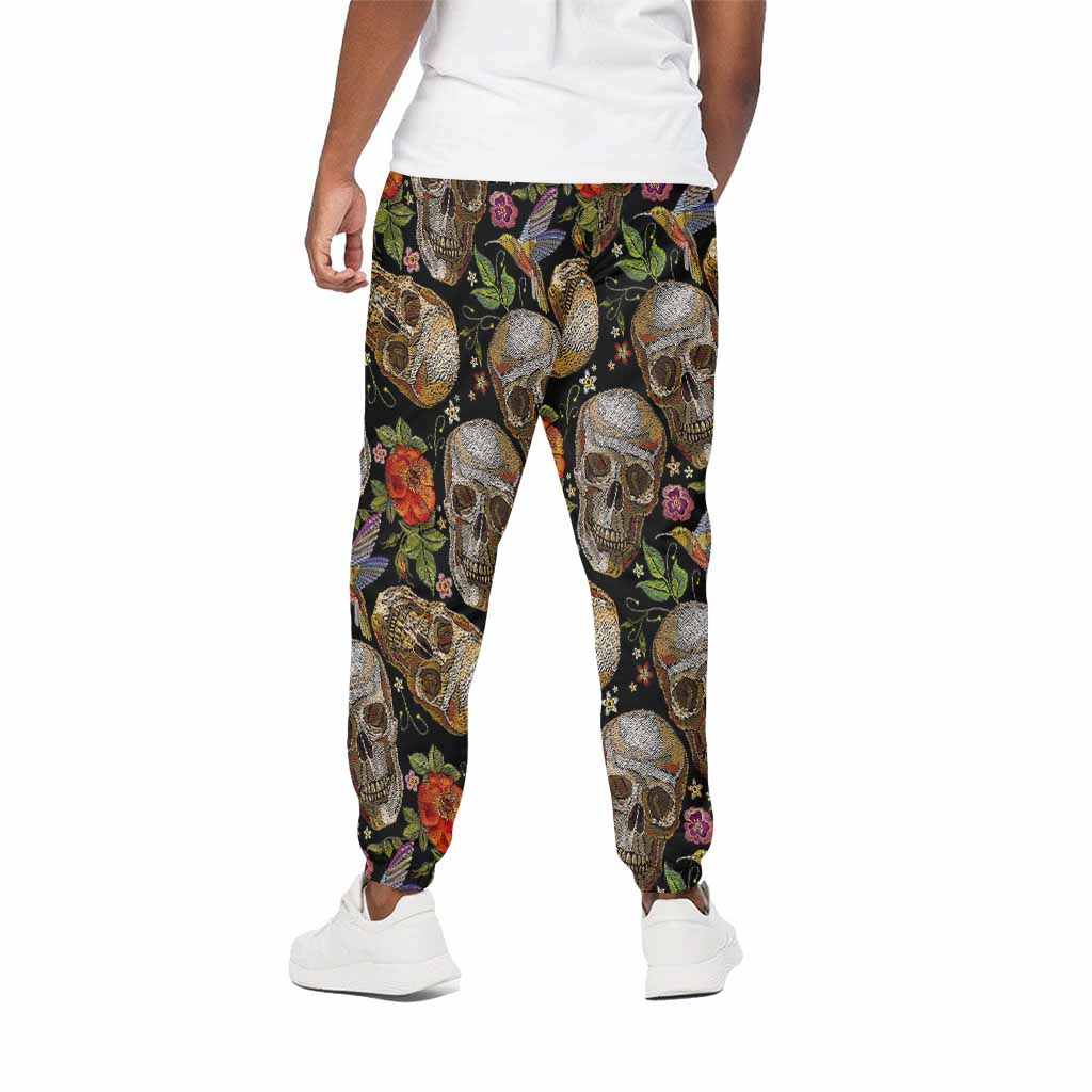 Vintage Skull Pattern Print Cotton Pants