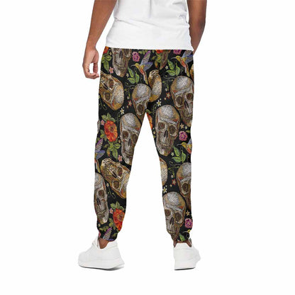 Vintage Skull Pattern Print Cotton Pants
