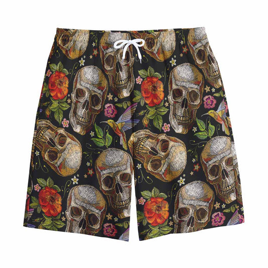 Vintage Skull Pattern Print Cotton Shorts