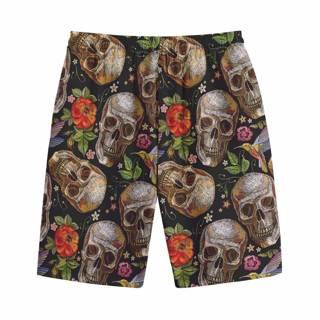 Vintage Skull Pattern Print Cotton Shorts