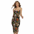 Vintage Skull Pattern Print Cross Back Cami Dress
