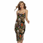 Vintage Skull Pattern Print Cross Back Cami Dress