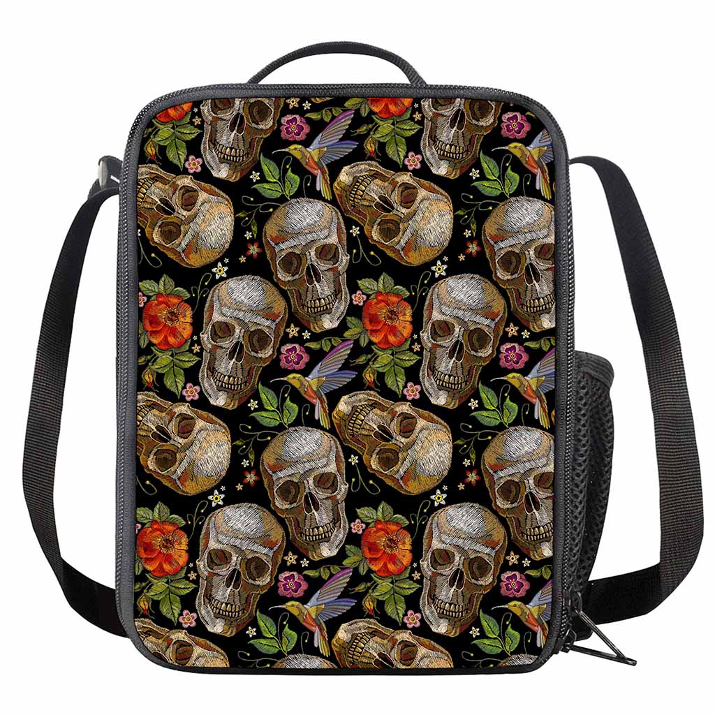 Vintage Skull Pattern Print Crossbody Lunch Bag