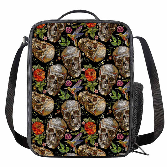 Vintage Skull Pattern Print Crossbody Lunch Bag