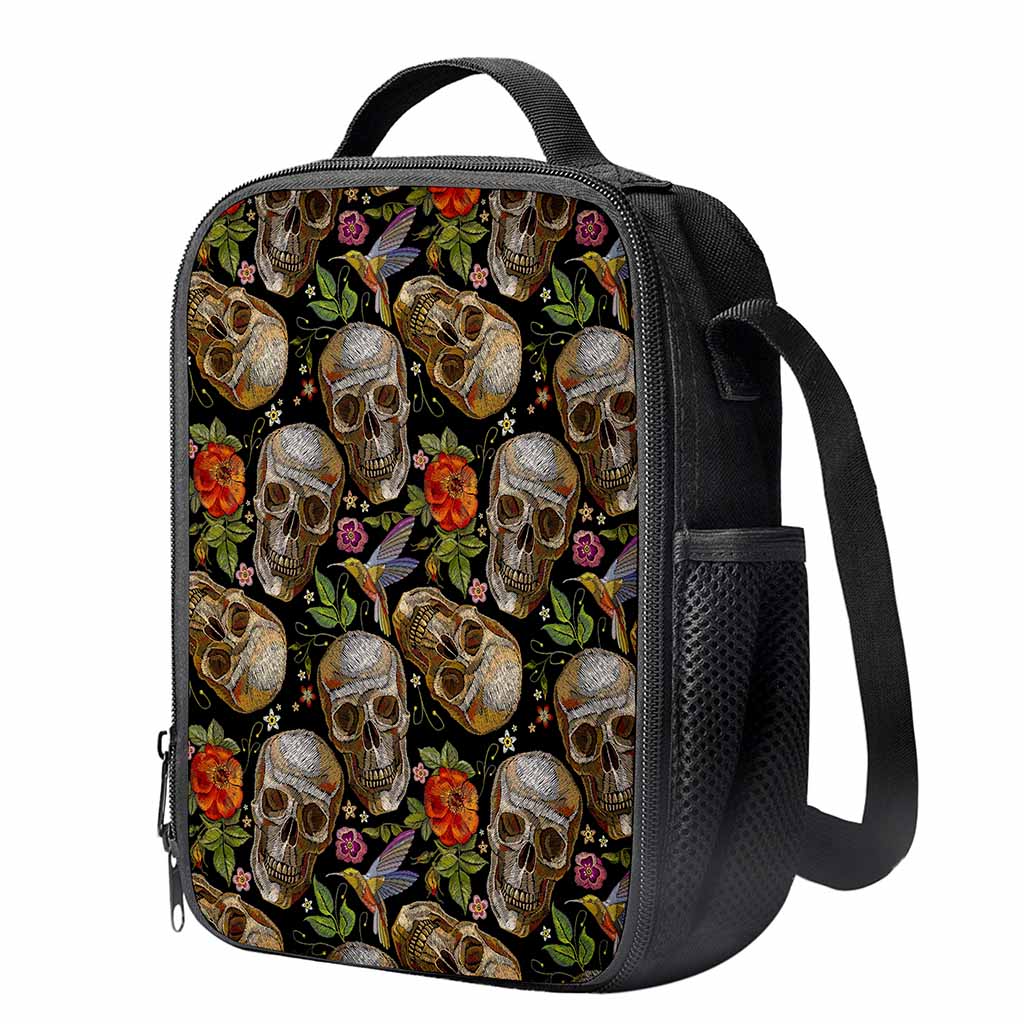 Vintage Skull Pattern Print Crossbody Lunch Bag
