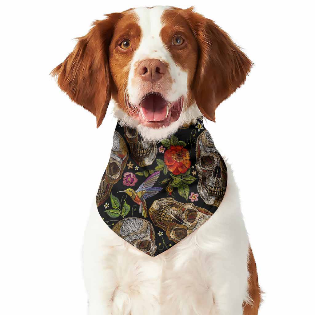 Vintage Skull Pattern Print Dog Bandana