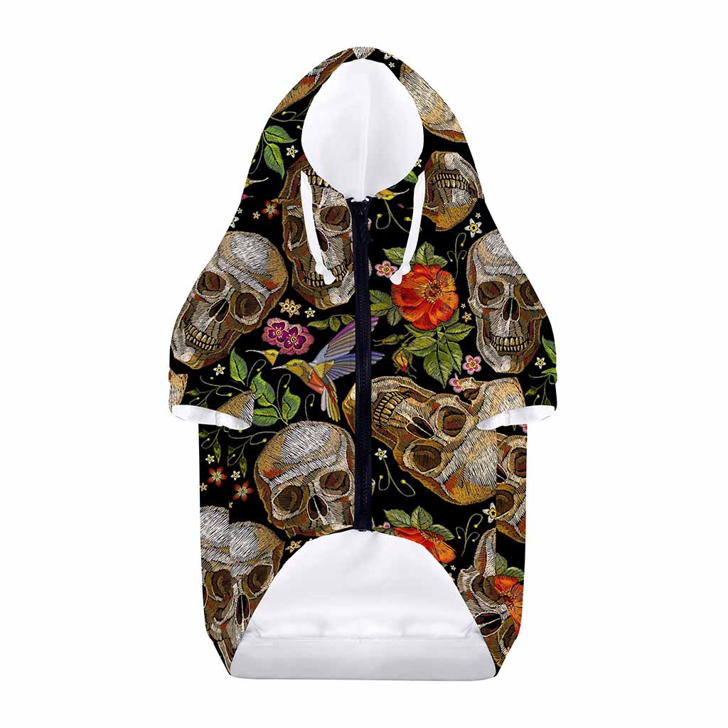 Vintage Skull Pattern Print Dog Zip Up Hoodie