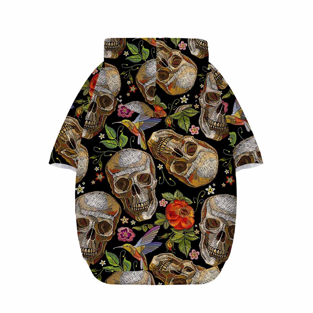 Vintage Skull Pattern Print Dog Zip Up Hoodie