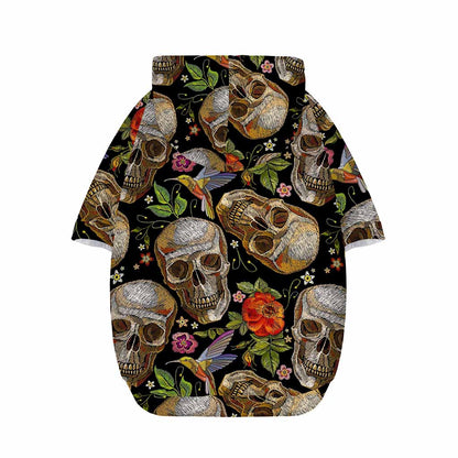 Vintage Skull Pattern Print Dog Zip Up Hoodie