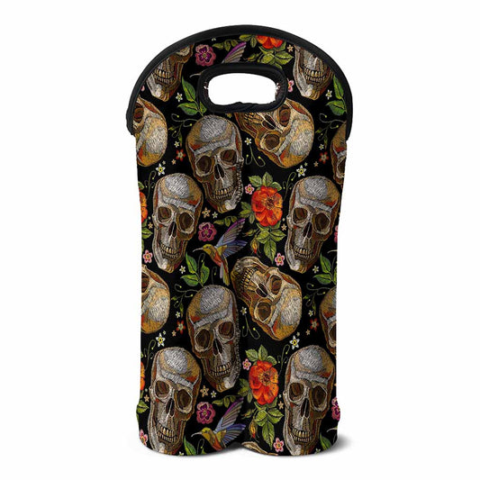 Vintage Skull Pattern Print Double Neoprene Wine Tote