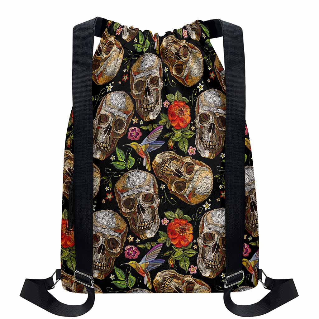 Vintage Skull Pattern Print Drawstring Backpack