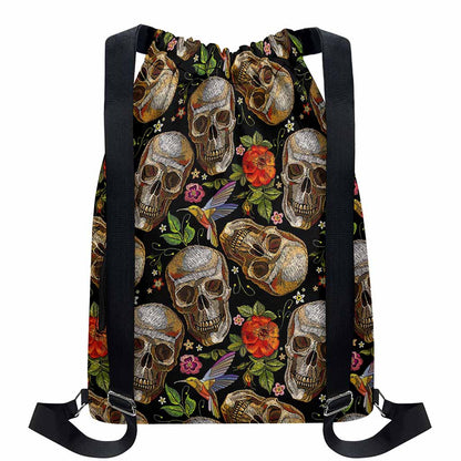 Vintage Skull Pattern Print Drawstring Backpack