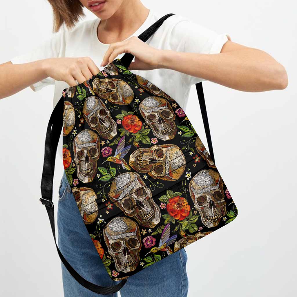 Vintage Skull Pattern Print Drawstring Backpack