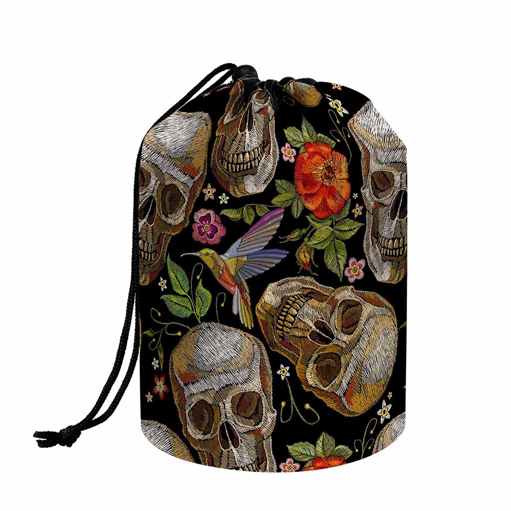 Vintage Skull Pattern Print Drawstring Makeup Bag