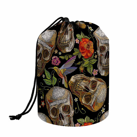 Vintage Skull Pattern Print Drawstring Makeup Bag