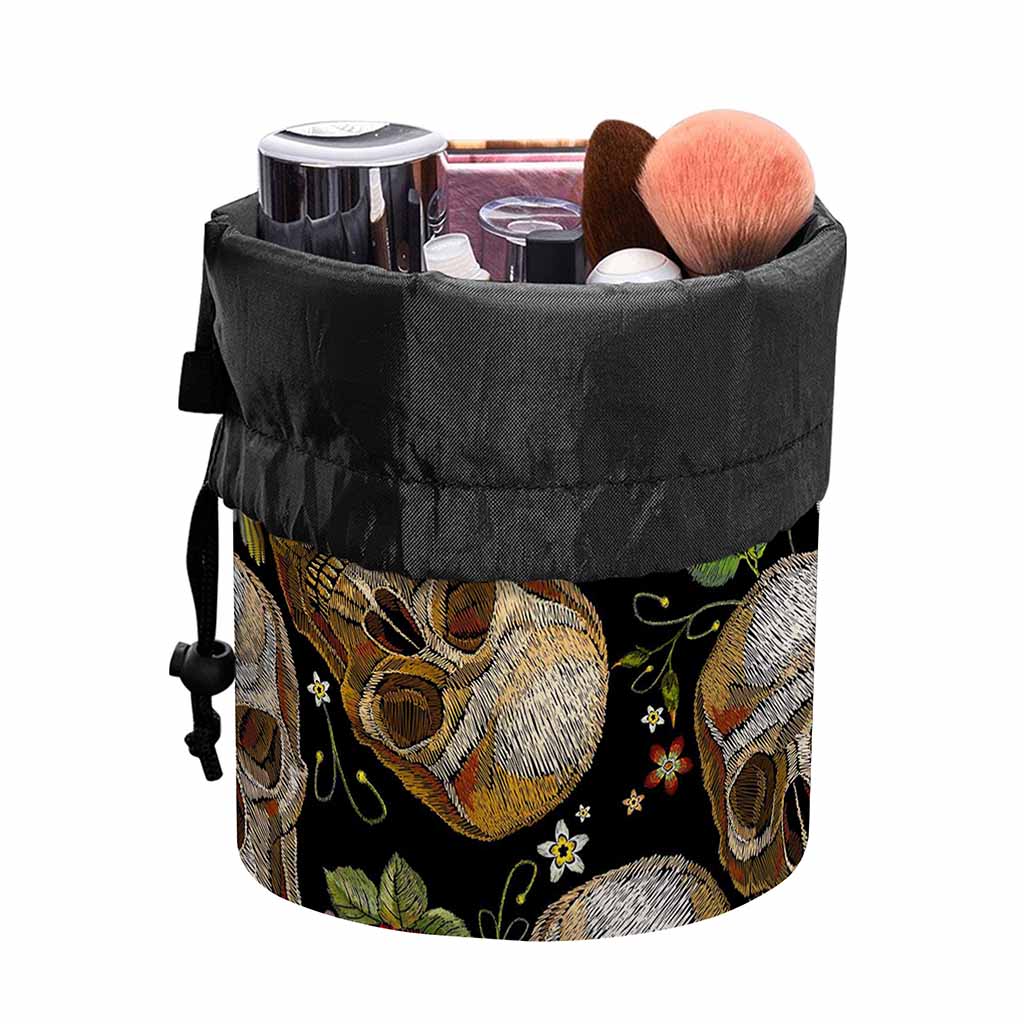 Vintage Skull Pattern Print Drawstring Makeup Bag