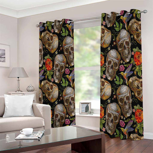 Vintage Skull Pattern Print Extra Wide Grommet Curtains