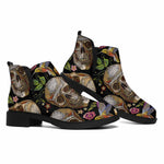 Vintage Skull Pattern Print Flat Ankle Boots