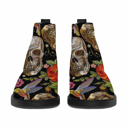 Vintage Skull Pattern Print Flat Ankle Boots