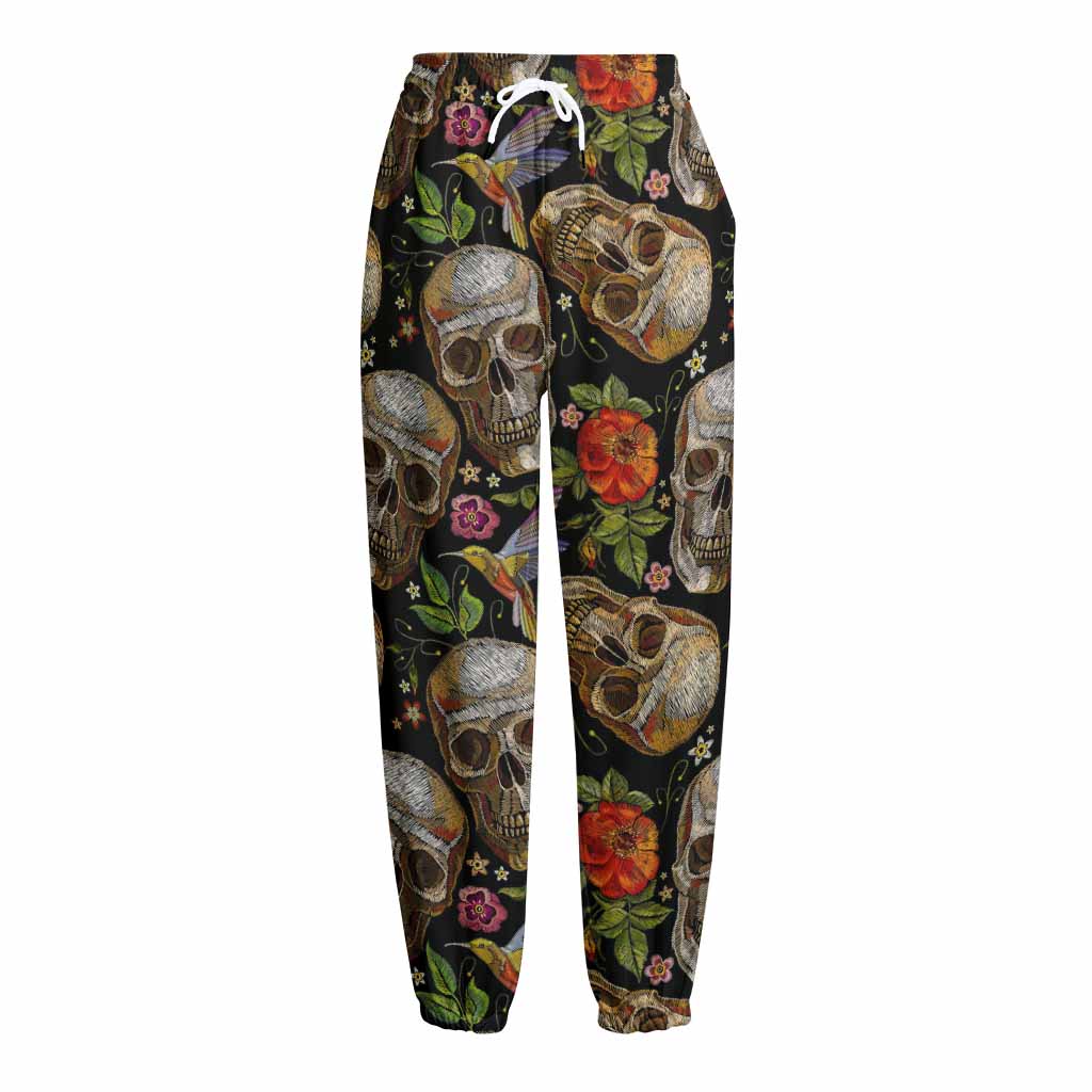 Vintage Skull Pattern Print Fleece Lined Knit Pants