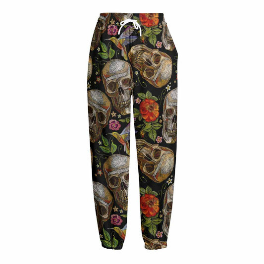 Vintage Skull Pattern Print Fleece Lined Knit Pants