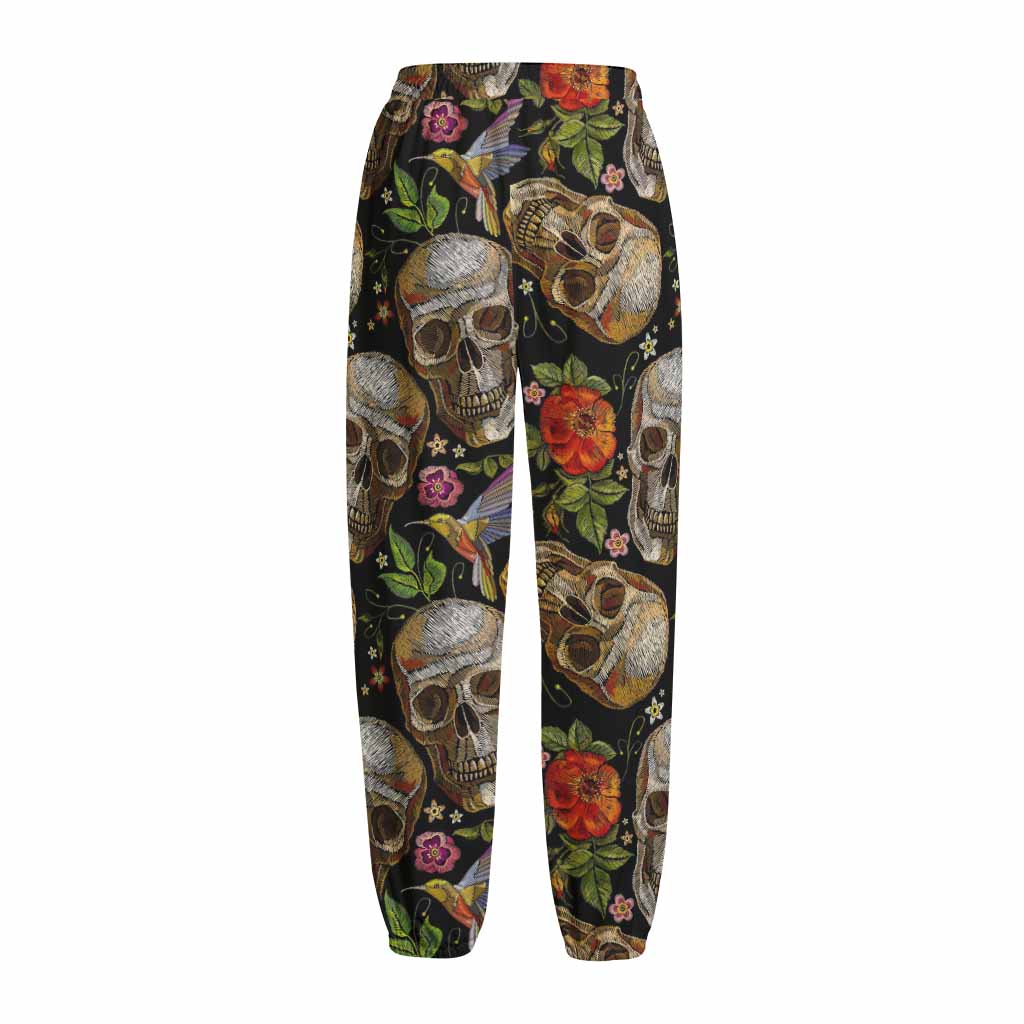 Vintage Skull Pattern Print Fleece Lined Knit Pants