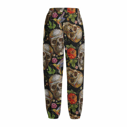 Vintage Skull Pattern Print Fleece Lined Knit Pants