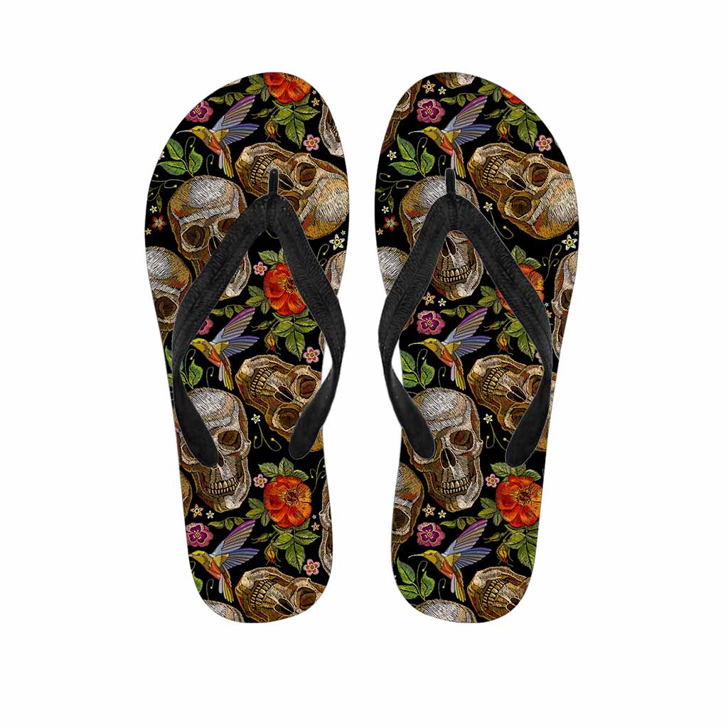 Vintage Skull Pattern Print Flip Flops