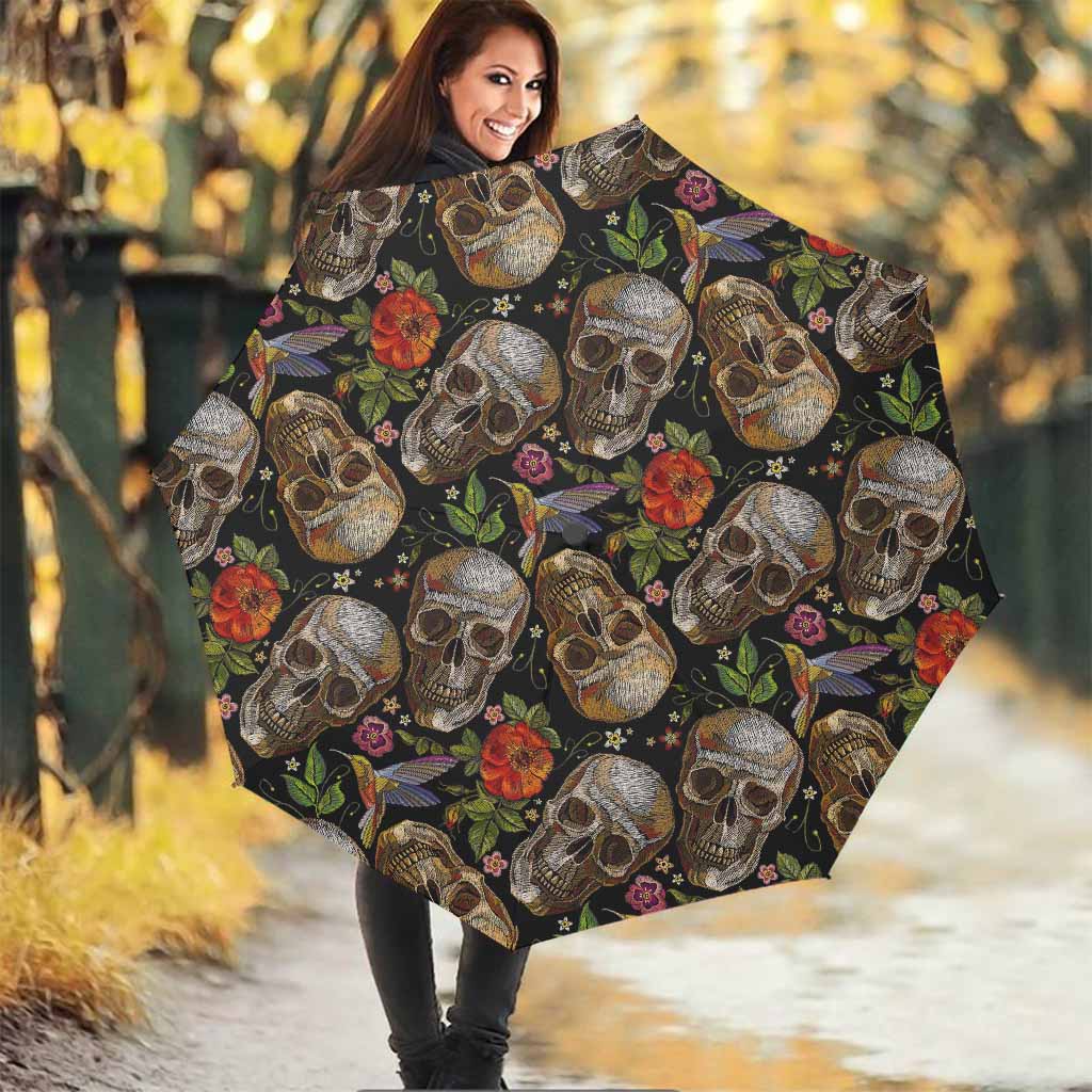 Vintage Skull Pattern Print Foldable Umbrella