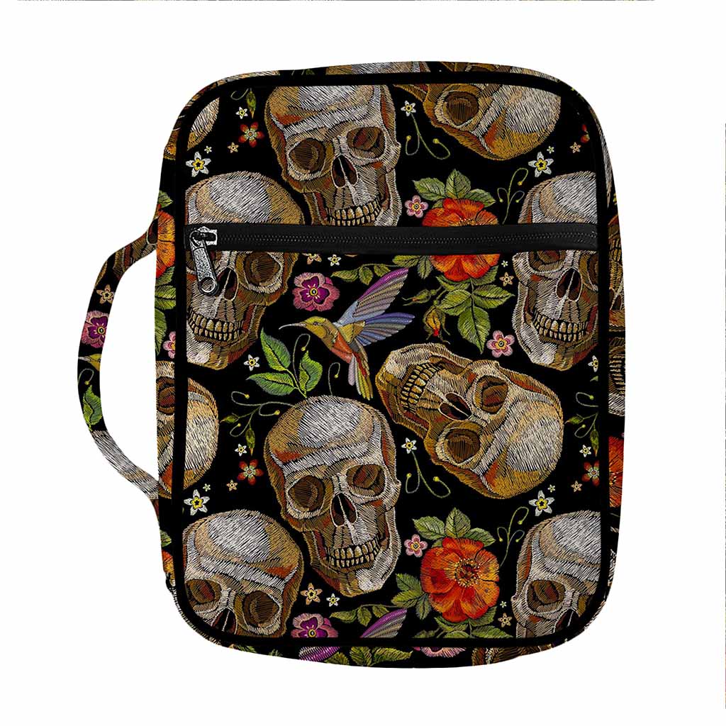Vintage Skull Pattern Print Front Pocket Bible Bag