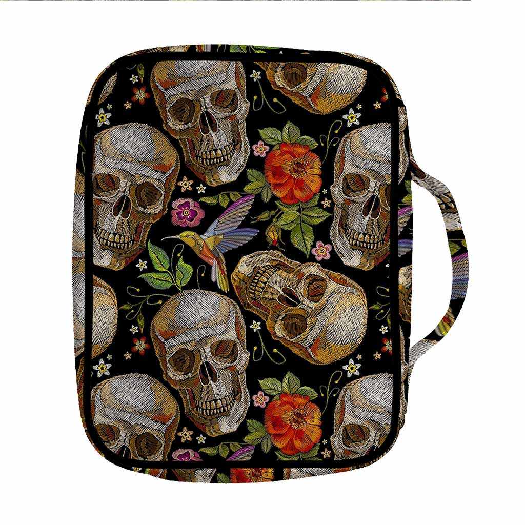 Vintage Skull Pattern Print Front Pocket Bible Bag