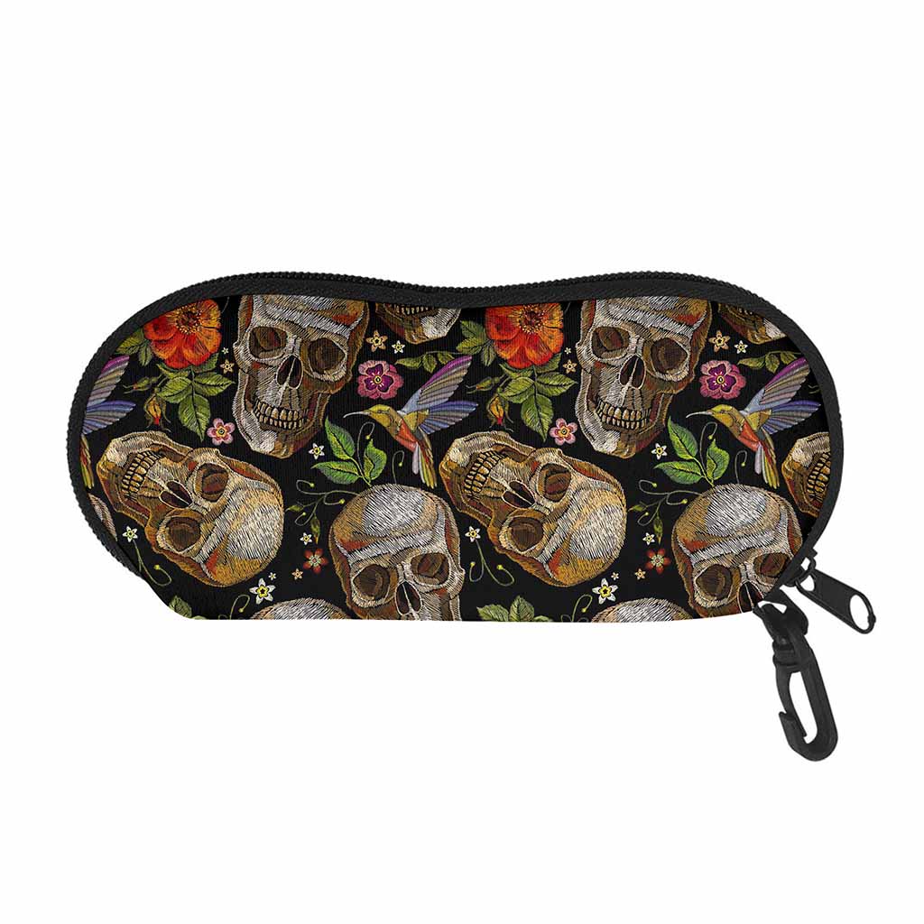 Vintage Skull Pattern Print Glasses Case